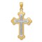 14K Two Tone Gold Budded Cross Pendant Charm Jewelry 26 x 18 mm